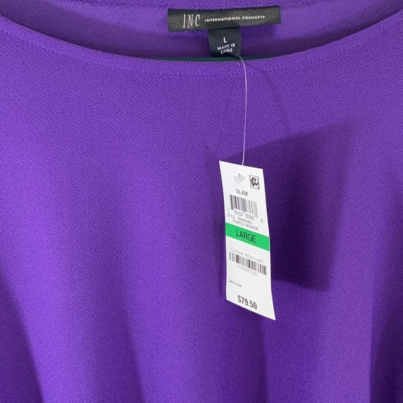 INC Womens PURPLE Embellished Sleeve Long Sleeve Jewel Neck Top Size: LG - Picture 4 of 6